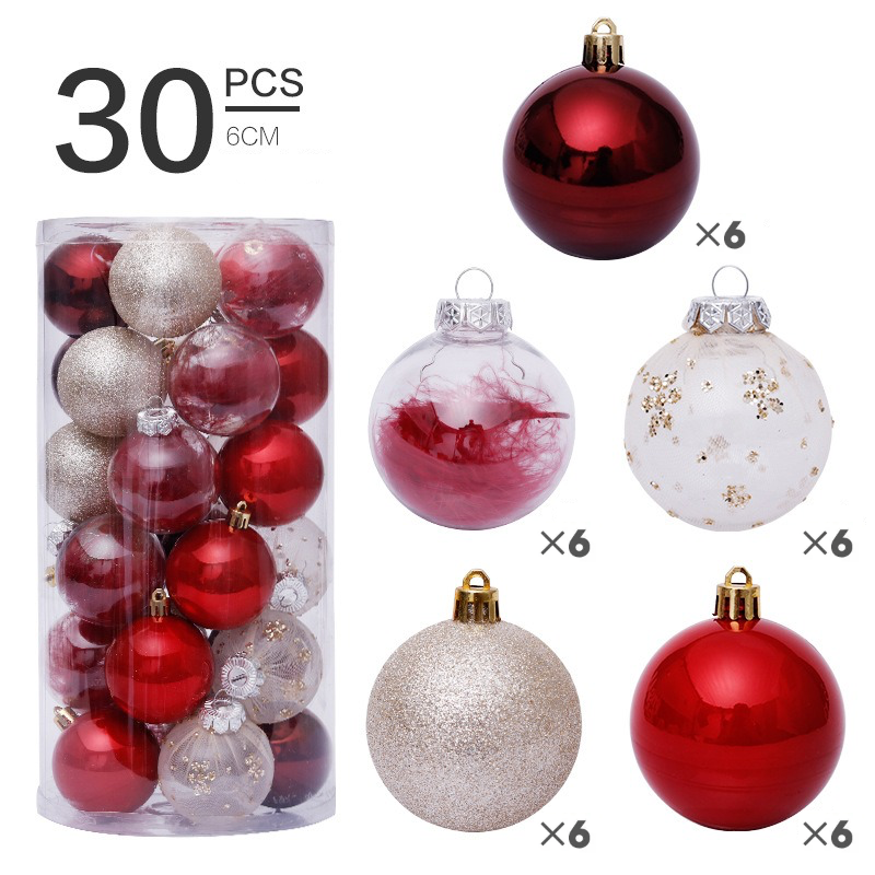 Set of 30 Decorative Christmas baubles - 6cm (Red)
