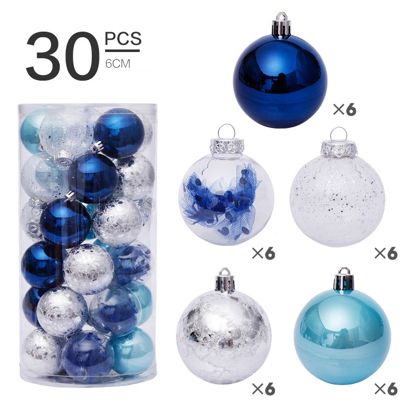 Set of 30 Decorative Christmas baubles - 6cm (Red)