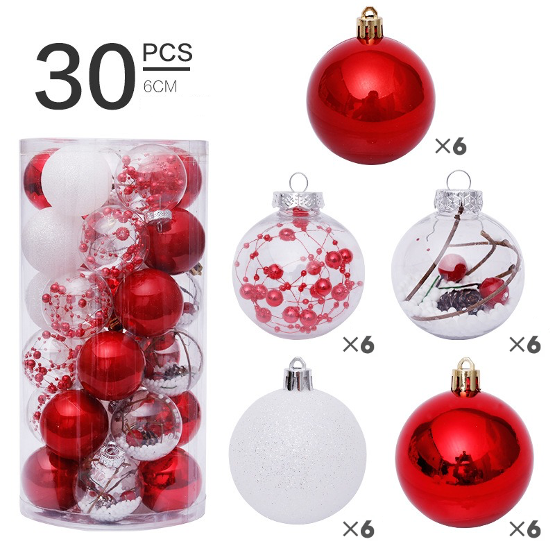 Set of 30 Decorative Christmas baubles - 6cm (Red)