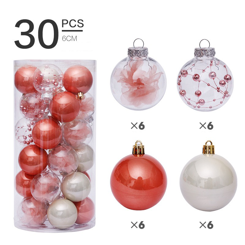 Set of 30 Decorative Christmas baubles - 6cm (Red)