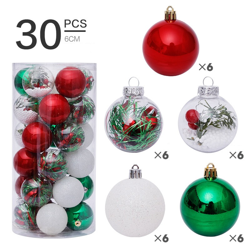 Set of 30 Decorative Christmas baubles - 6cm (Red)