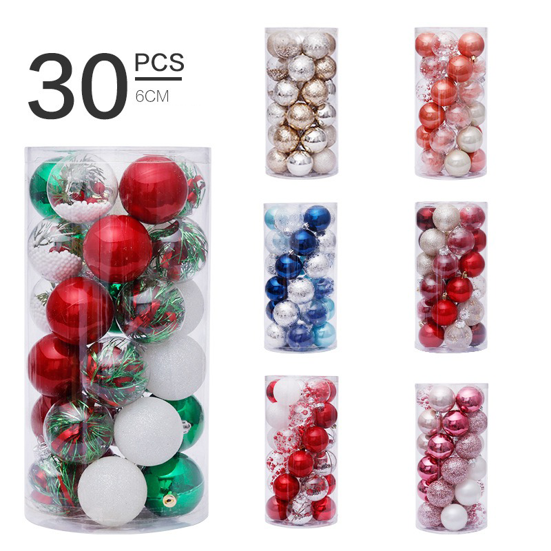 Set of 30 Decorative Christmas baubles - 6cm (Red)