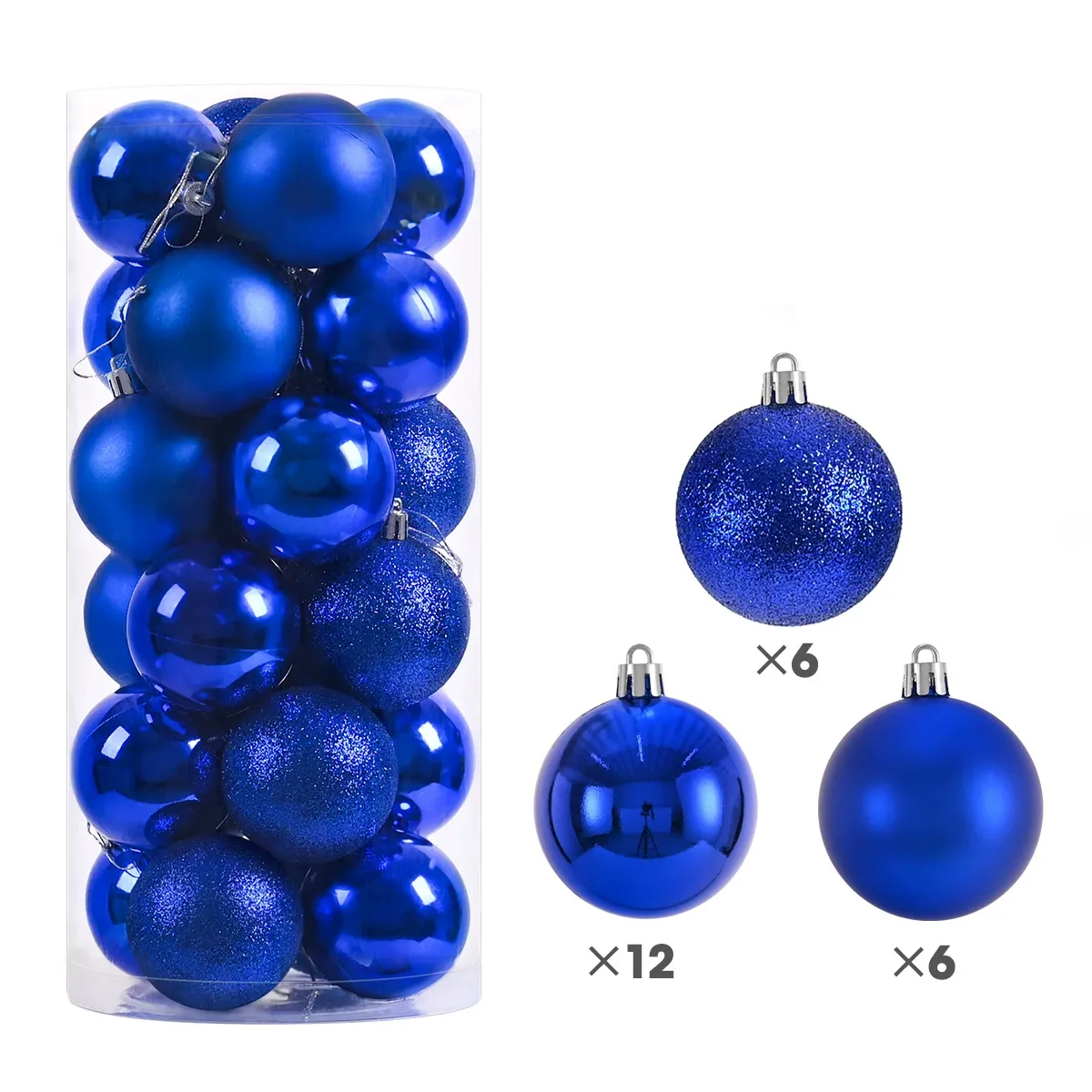 Set of 24 Blue Baubles - 8 cm