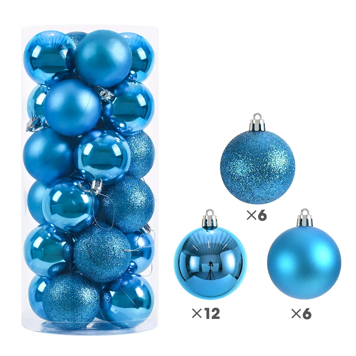 Set of 24 Blue Baubles - 8 cm