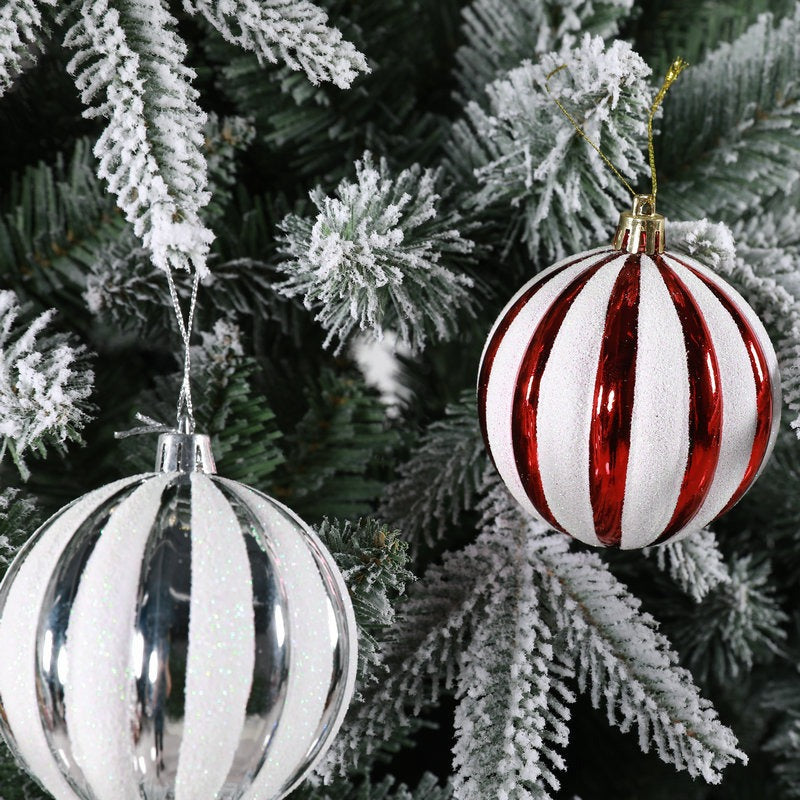 Red & White Strip Glass Bauble
